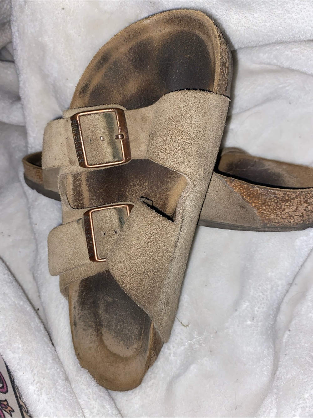 Birkenstock-Style Men’s or woman Double Buckle Suede Sandals - Beige